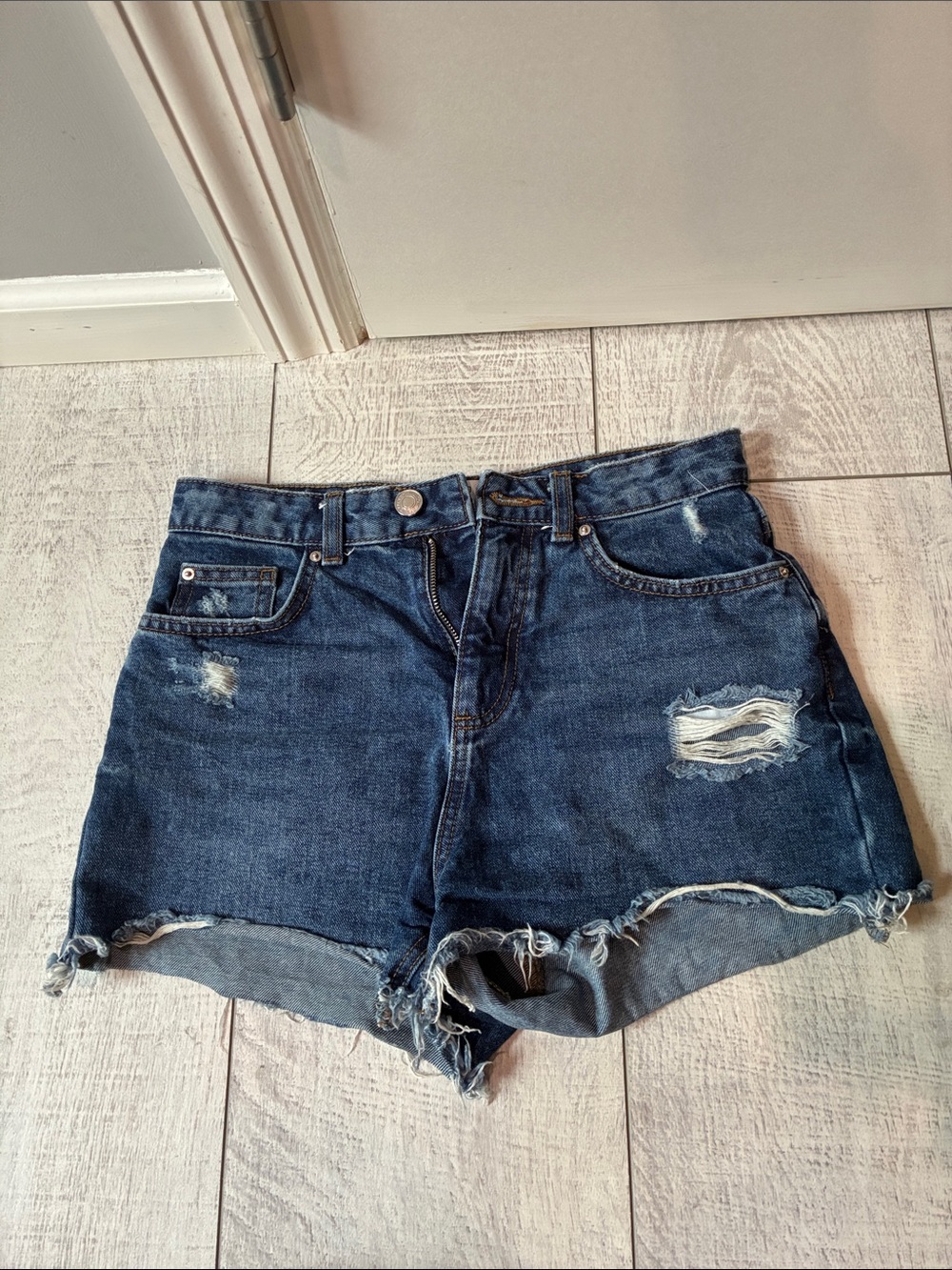 Primark Dark Blue Distressed Denim Cutoff Shorts